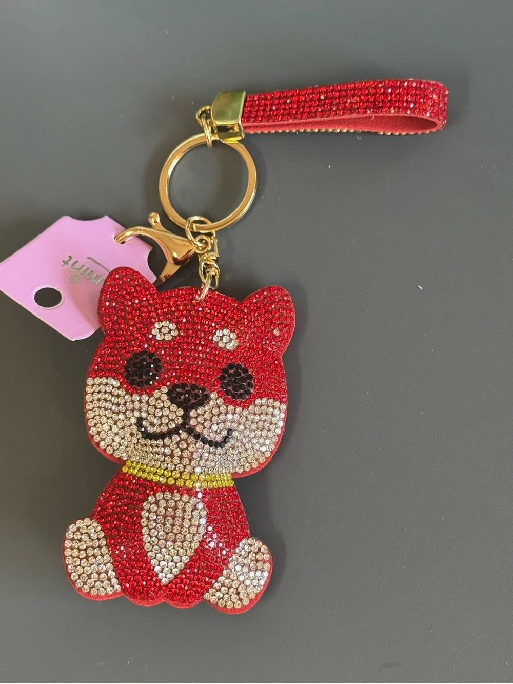 Mint Rhinestone Shiba Inu Dog Keychain Bag Charm NWT Red